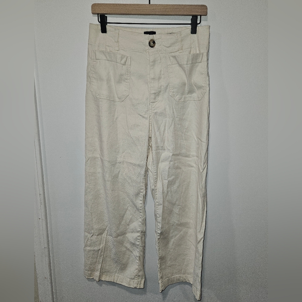 Anthropologie Maeve The Collette Cream High Rise Wide Leg Linen Blend Pant SZ 31